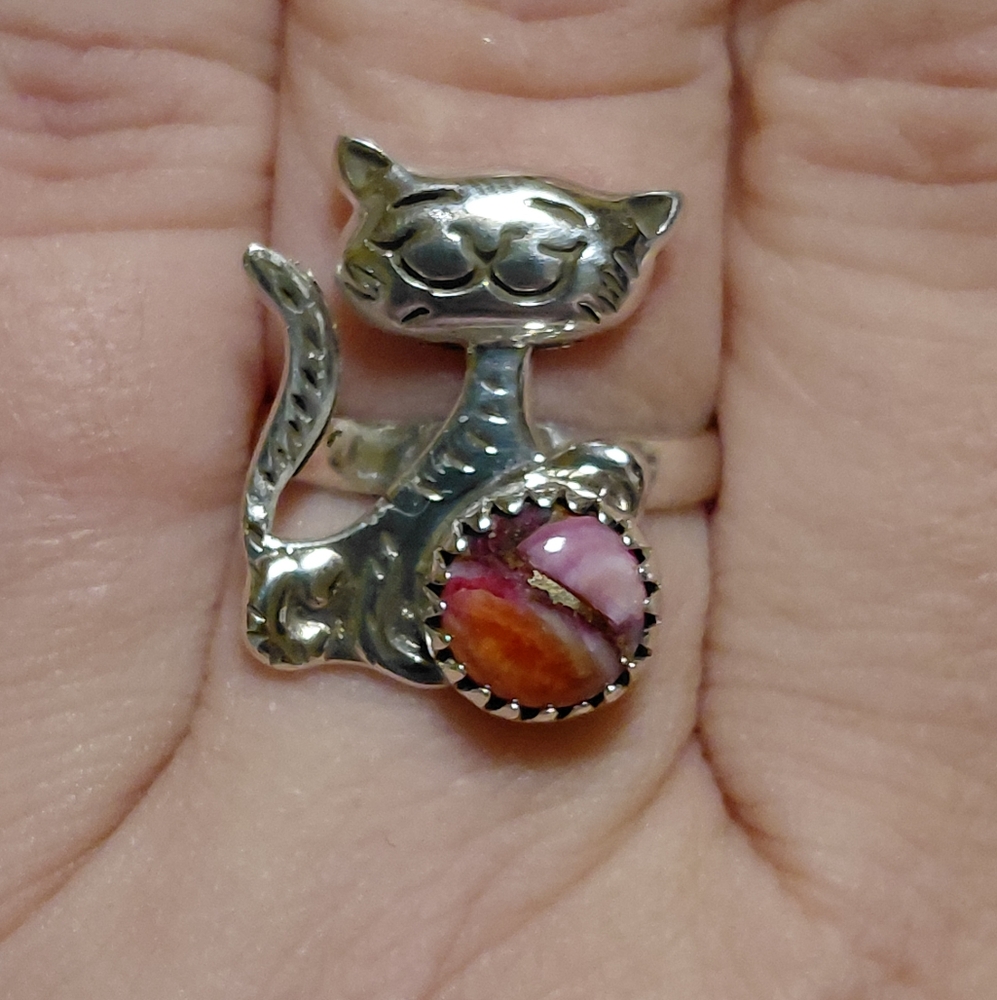Pink Dahlia Sterling Silver Cat Ring - Picture 2 of 10